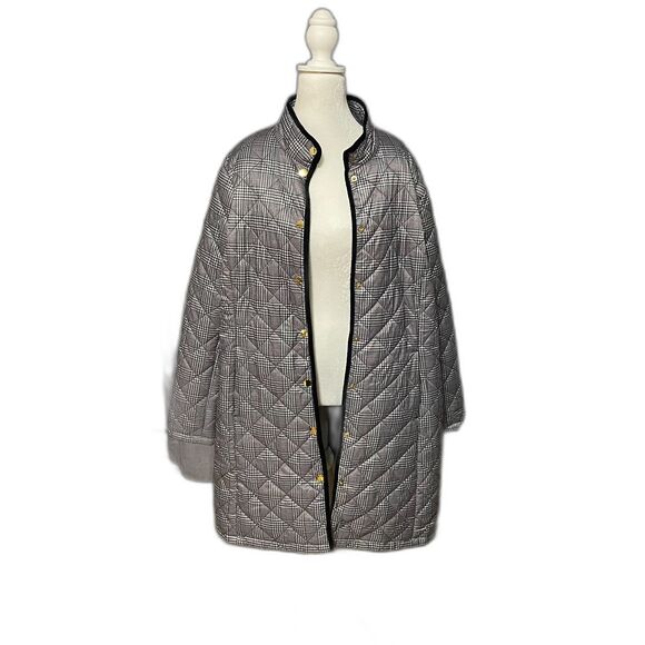 Liz Claiborne Quilted Houndstooth Coat Black Red XL Diamond Jacket - Picture 6 of 14
